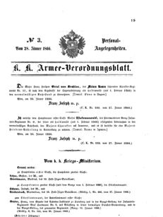 Kaiserlich-königliches Armee-Verordnungsblatt: Personal-Angelegenheiten 18660128 Seite: 1