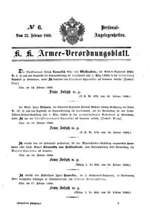 Kaiserlich-königliches Armee-Verordnungsblatt: Personal-Angelegenheiten 18660225 Seite: 1