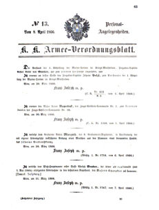 Kaiserlich-königliches Armee-Verordnungsblatt: Personal-Angelegenheiten 18660408 Seite: 1