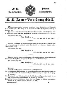 Kaiserlich-königliches Armee-Verordnungsblatt: Personal-Angelegenheiten 18660418 Seite: 1