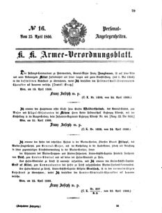 Kaiserlich-königliches Armee-Verordnungsblatt: Personal-Angelegenheiten 18660425 Seite: 1