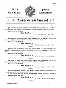 Kaiserlich-königliches Armee-Verordnungsblatt: Personal-Angelegenheiten 18660507 Seite: 1