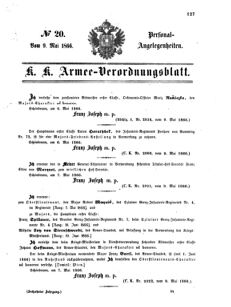 Kaiserlich-königliches Armee-Verordnungsblatt: Personal-Angelegenheiten 18660509 Seite: 1