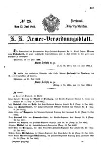 Kaiserlich-königliches Armee-Verordnungsblatt: Personal-Angelegenheiten 18660615 Seite: 1