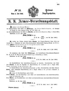 Kaiserlich-königliches Armee-Verordnungsblatt: Personal-Angelegenheiten 18660704 Seite: 1