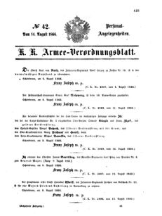 Kaiserlich-königliches Armee-Verordnungsblatt: Personal-Angelegenheiten 18660814 Seite: 1