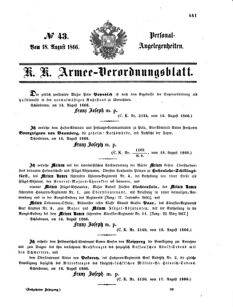 Kaiserlich-königliches Armee-Verordnungsblatt: Personal-Angelegenheiten 18660818 Seite: 1