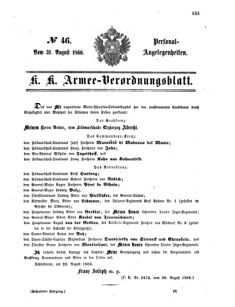 Kaiserlich-königliches Armee-Verordnungsblatt: Personal-Angelegenheiten 18660831 Seite: 1