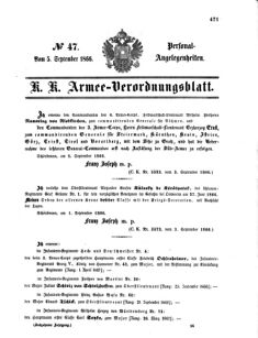 Kaiserlich-königliches Armee-Verordnungsblatt: Personal-Angelegenheiten 18660905 Seite: 1