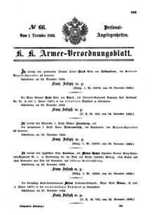 Kaiserlich-königliches Armee-Verordnungsblatt: Personal-Angelegenheiten 18661201 Seite: 1