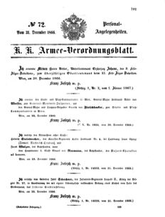 Kaiserlich-königliches Armee-Verordnungsblatt: Personal-Angelegenheiten 18661231 Seite: 1