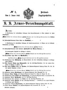 Kaiserlich-königliches Armee-Verordnungsblatt: Personal-Angelegenheiten 18670103 Seite: 1