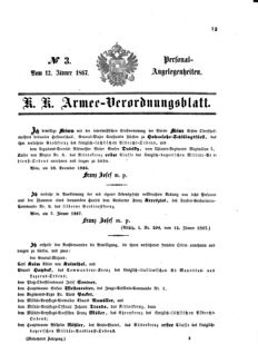 Kaiserlich-königliches Armee-Verordnungsblatt: Personal-Angelegenheiten 18670112 Seite: 1