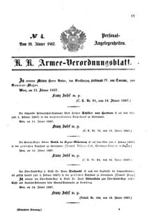 Kaiserlich-königliches Armee-Verordnungsblatt: Personal-Angelegenheiten 18670119 Seite: 1