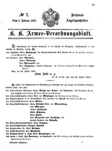 Kaiserlich-königliches Armee-Verordnungsblatt: Personal-Angelegenheiten 18670202 Seite: 1