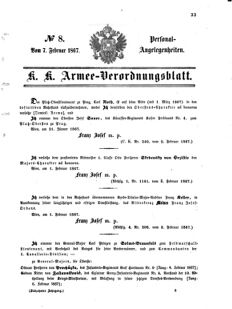 Kaiserlich-königliches Armee-Verordnungsblatt: Personal-Angelegenheiten 18670207 Seite: 1