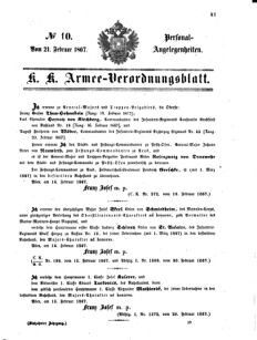 Kaiserlich-königliches Armee-Verordnungsblatt: Personal-Angelegenheiten 18670221 Seite: 1