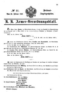 Kaiserlich-königliches Armee-Verordnungsblatt: Personal-Angelegenheiten 18670226 Seite: 1