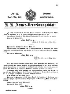 Kaiserlich-königliches Armee-Verordnungsblatt: Personal-Angelegenheiten 18670307 Seite: 1