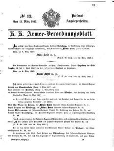 Kaiserlich-königliches Armee-Verordnungsblatt: Personal-Angelegenheiten 18670315 Seite: 1