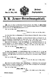 Kaiserlich-königliches Armee-Verordnungsblatt: Personal-Angelegenheiten 18670323 Seite: 1