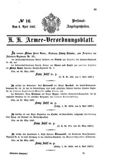 Kaiserlich-königliches Armee-Verordnungsblatt: Personal-Angelegenheiten 18670406 Seite: 1