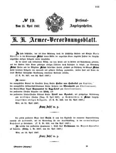 Kaiserlich-königliches Armee-Verordnungsblatt: Personal-Angelegenheiten 18670425 Seite: 1