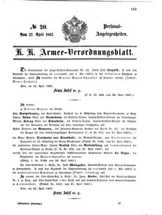 Kaiserlich-königliches Armee-Verordnungsblatt: Personal-Angelegenheiten 18670427 Seite: 1