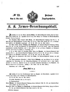 Kaiserlich-königliches Armee-Verordnungsblatt: Personal-Angelegenheiten 18670512 Seite: 1