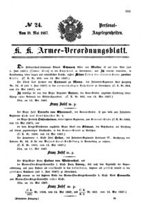 Kaiserlich-königliches Armee-Verordnungsblatt: Personal-Angelegenheiten 18670518 Seite: 1