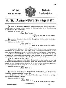 Kaiserlich-königliches Armee-Verordnungsblatt: Personal-Angelegenheiten 18670528 Seite: 1