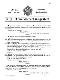 Kaiserlich-königliches Armee-Verordnungsblatt: Personal-Angelegenheiten 18670601 Seite: 1