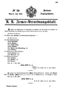 Kaiserlich-königliches Armee-Verordnungsblatt: Personal-Angelegenheiten 18670615 Seite: 1