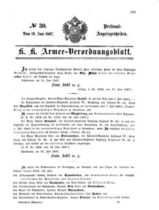 Kaiserlich-königliches Armee-Verordnungsblatt: Personal-Angelegenheiten 18670619 Seite: 1