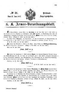 Kaiserlich-königliches Armee-Verordnungsblatt: Personal-Angelegenheiten 18670627 Seite: 1