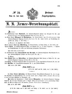 Kaiserlich-königliches Armee-Verordnungsblatt: Personal-Angelegenheiten 18670713 Seite: 1