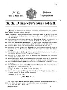 Kaiserlich-königliches Armee-Verordnungsblatt: Personal-Angelegenheiten 18670804 Seite: 1