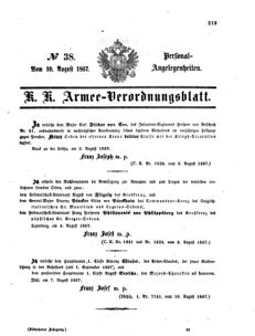 Kaiserlich-königliches Armee-Verordnungsblatt: Personal-Angelegenheiten 18670810 Seite: 1