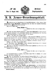 Kaiserlich-königliches Armee-Verordnungsblatt: Personal-Angelegenheiten 18670817 Seite: 1