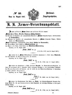 Kaiserlich-königliches Armee-Verordnungsblatt: Personal-Angelegenheiten 18670824 Seite: 1