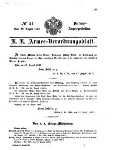 Kaiserlich-königliches Armee-Verordnungsblatt: Personal-Angelegenheiten 18670829 Seite: 1