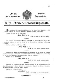 Kaiserlich-königliches Armee-Verordnungsblatt: Personal-Angelegenheiten 18670907 Seite: 1