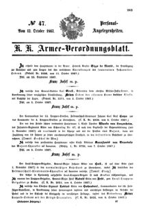 Kaiserlich-königliches Armee-Verordnungsblatt: Personal-Angelegenheiten 18671012 Seite: 1