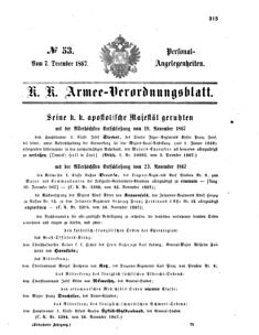 Kaiserlich-königliches Armee-Verordnungsblatt: Personal-Angelegenheiten 18671207 Seite: 1