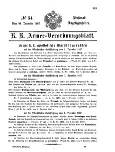 Kaiserlich-königliches Armee-Verordnungsblatt: Personal-Angelegenheiten 18671210 Seite: 1