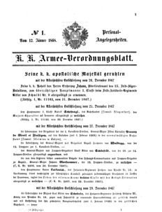 Kaiserlich-königliches Armee-Verordnungsblatt: Personal-Angelegenheiten 18680112 Seite: 1