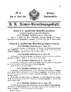 Kaiserlich-königliches Armee-Verordnungsblatt: Personal-Angelegenheiten 18680124 Seite: 1