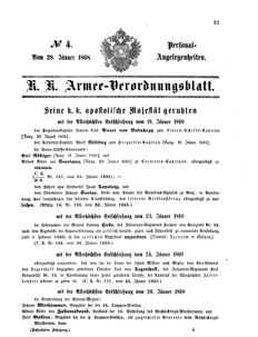 Kaiserlich-königliches Armee-Verordnungsblatt: Personal-Angelegenheiten 18680128 Seite: 1