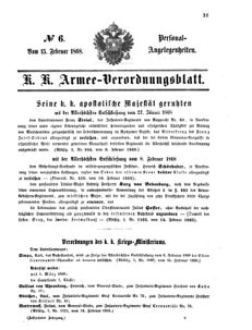 Kaiserlich-königliches Armee-Verordnungsblatt: Personal-Angelegenheiten 18680215 Seite: 1