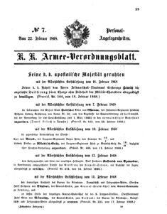 Kaiserlich-königliches Armee-Verordnungsblatt: Personal-Angelegenheiten 18680222 Seite: 1